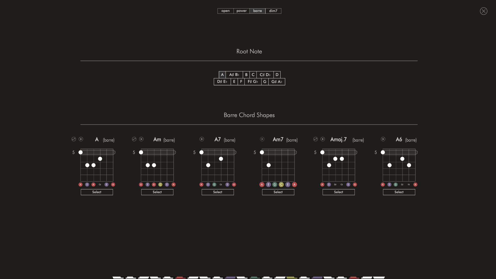 barre chord note playback