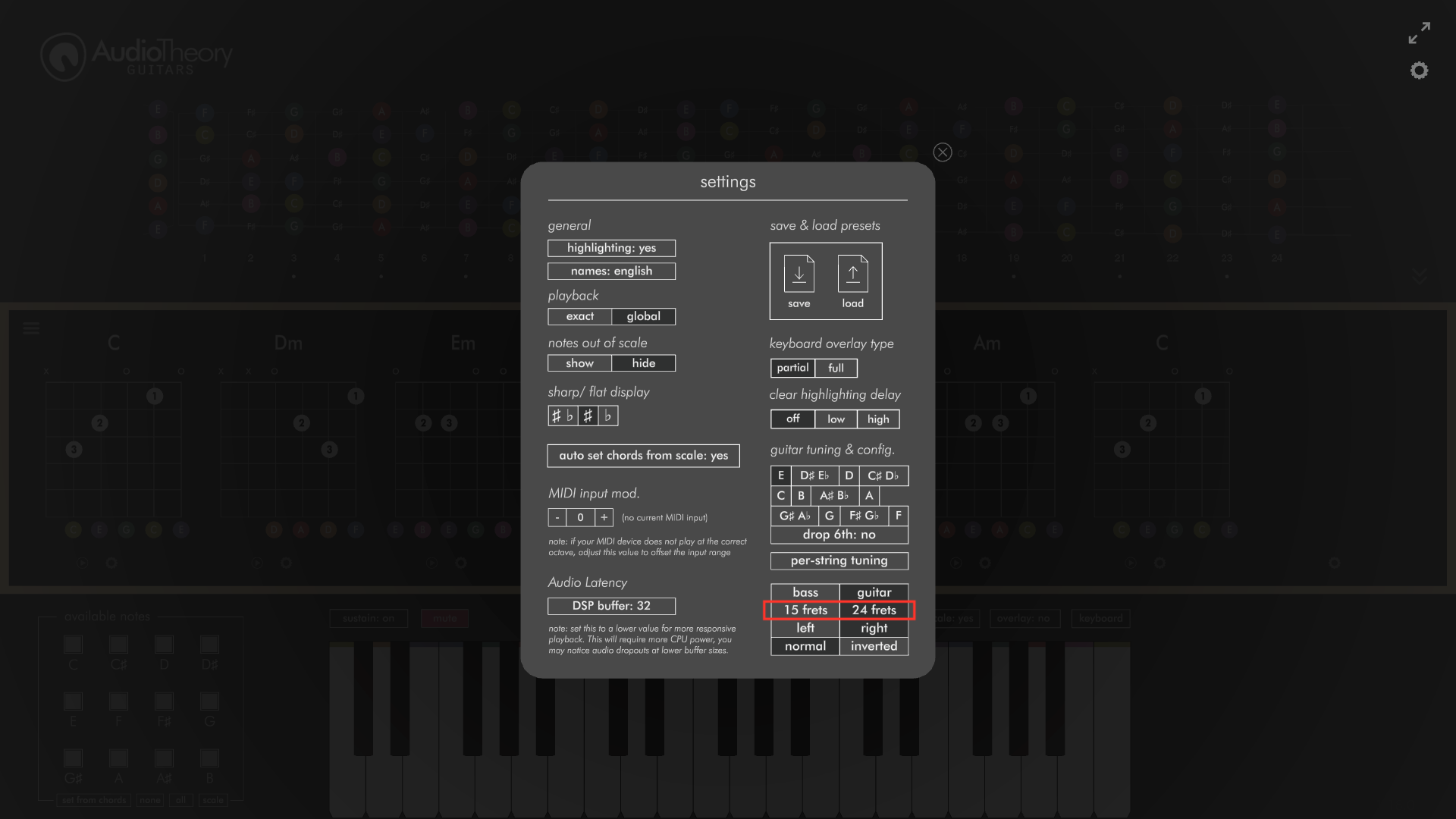 AudioTheory Guitars 24 fret view options