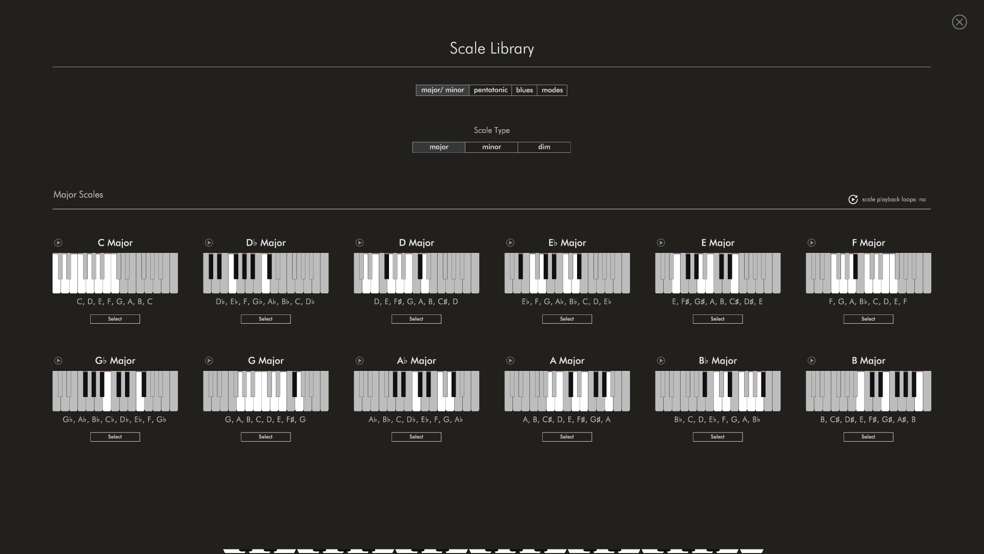 AudioTheory Guitars v2 scale selector