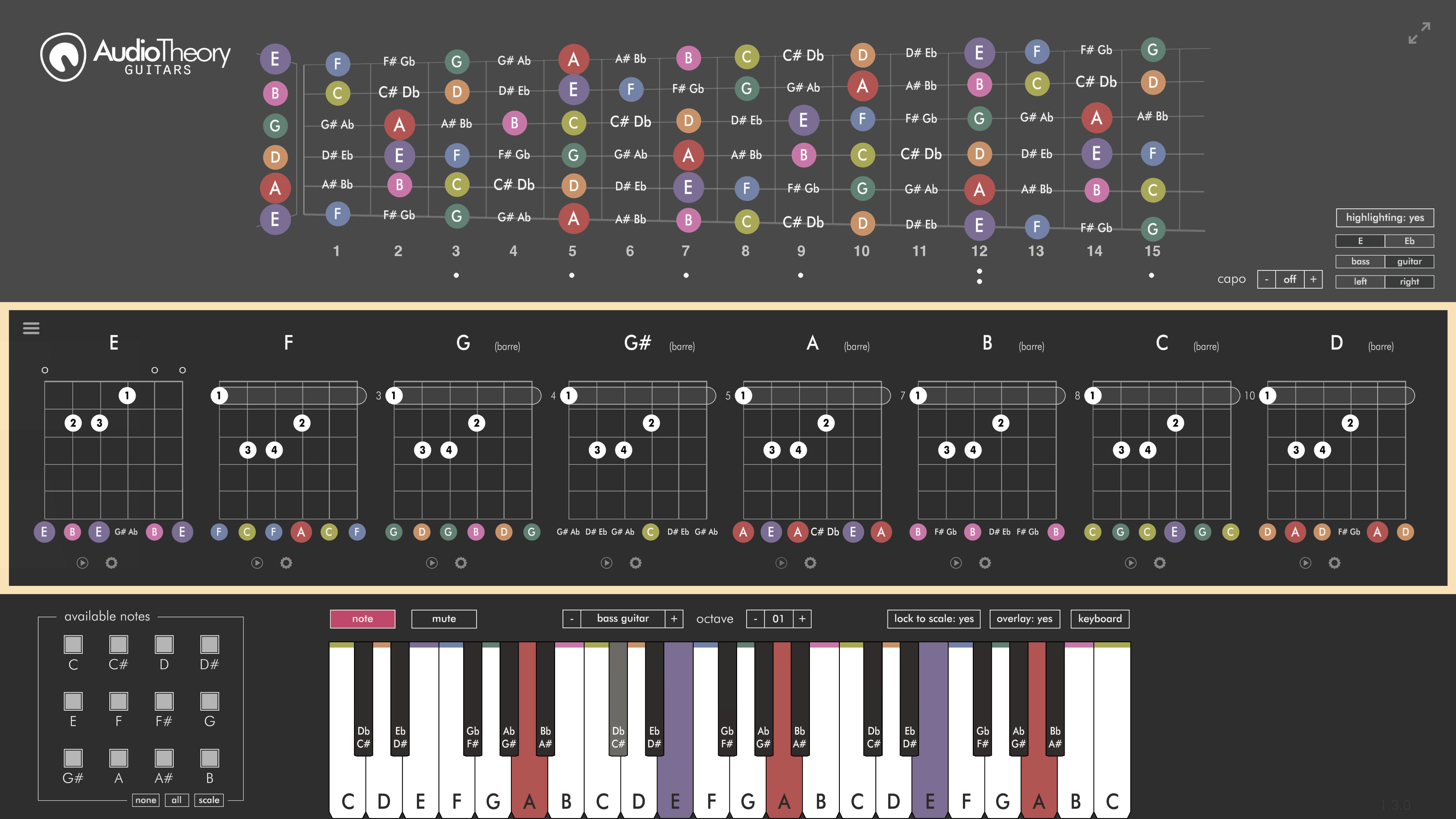 barre chord note playback