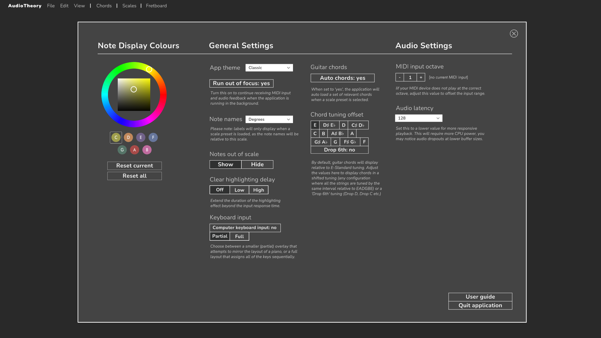 AudioTheory Guitars settings